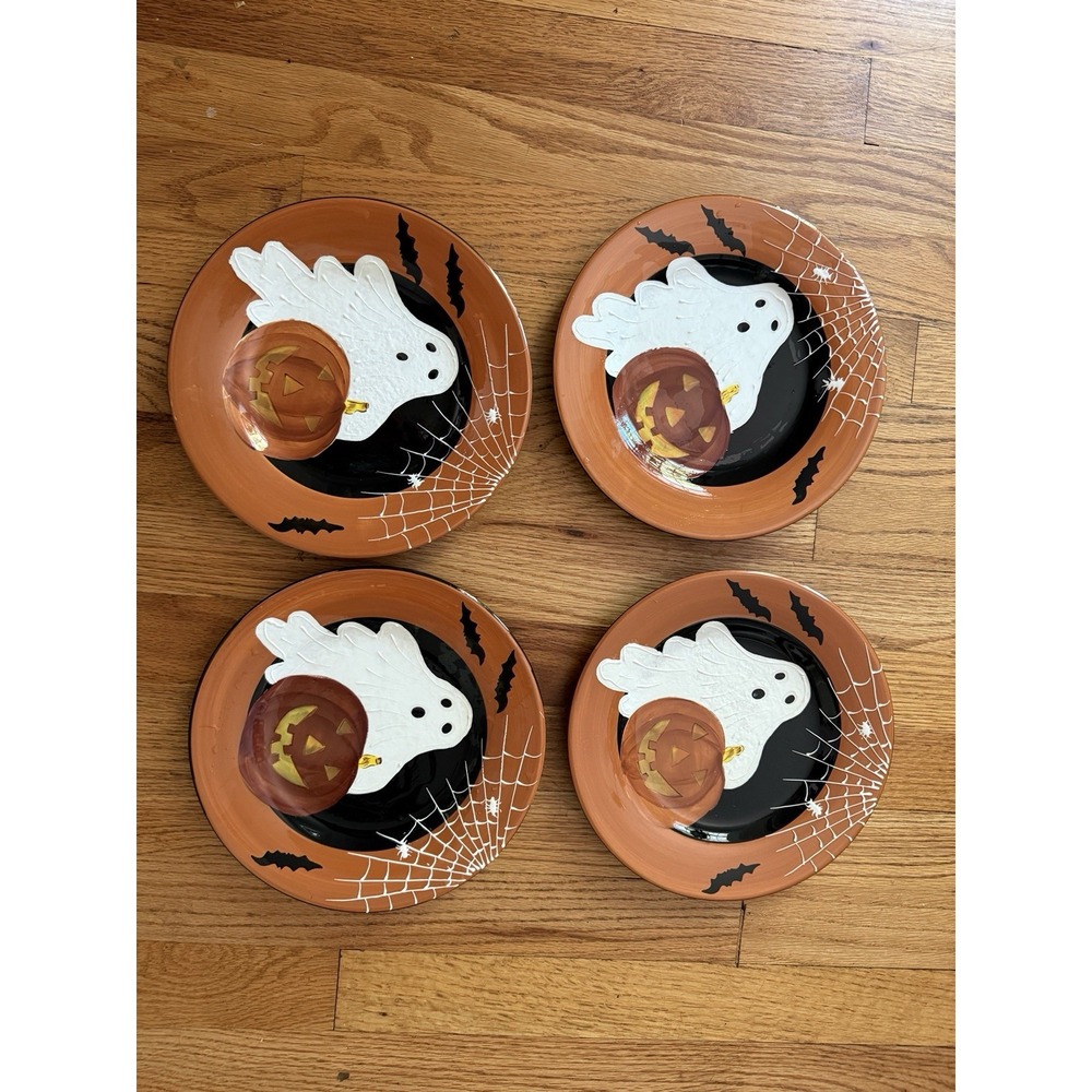 Gates Ware Laurie Gates Halloween Salad Plates Set of 4 – 8.5" Ghosts Pumpkins